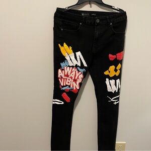 Black Graphic Men's Jeans. Wines Skinny Fit. Item # 11177